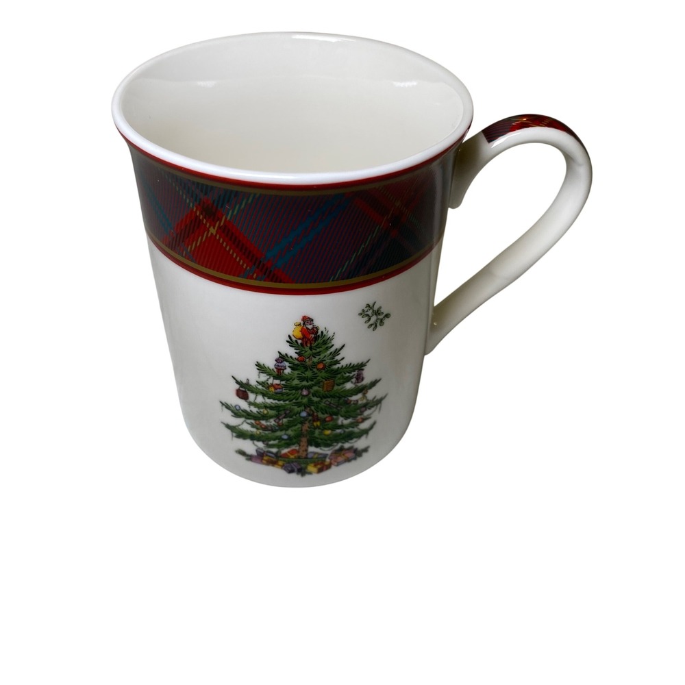 Spode Christmas Tree Coffee Mug Tartan Rim Holiday Mug S3324-A23 England Design